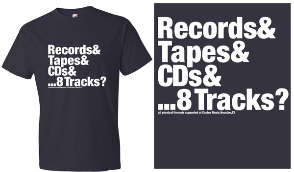 Records, Tapes, CDs, & ... 8 Tracks? Cactus T-shirt (Navy Blue Only)